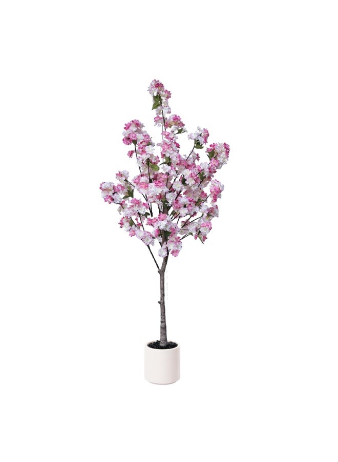 ميراج بوتانيكس شجرة زهرة الكرز الاصطناعية مع المزرع الأبيض، 150 سم النباتات المزيفة في الداخل، الزهور الزهرية الوردية زائفة زاهرة الشجرة، الأشجار الاصطناعية حرير النبات للمنزل غرفة النوم غرفة المعيشة مكتب مدخل الشرفة ديكور - Image 1
