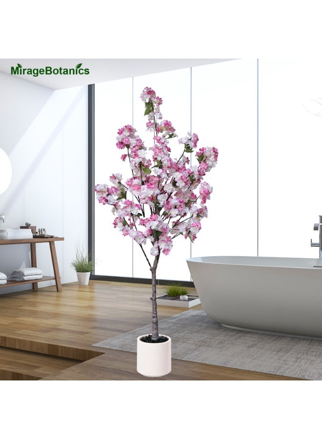 ميراج بوتانيكس شجرة زهرة الكرز الاصطناعية مع المزرع الأبيض، 150 سم النباتات المزيفة في الداخل، الزهور الزهرية الوردية زائفة زاهرة الشجرة، الأشجار الاصطناعية حرير النبات للمنزل غرفة النوم غرفة المعيشة مكتب مدخل الشرفة ديكور - Image 2