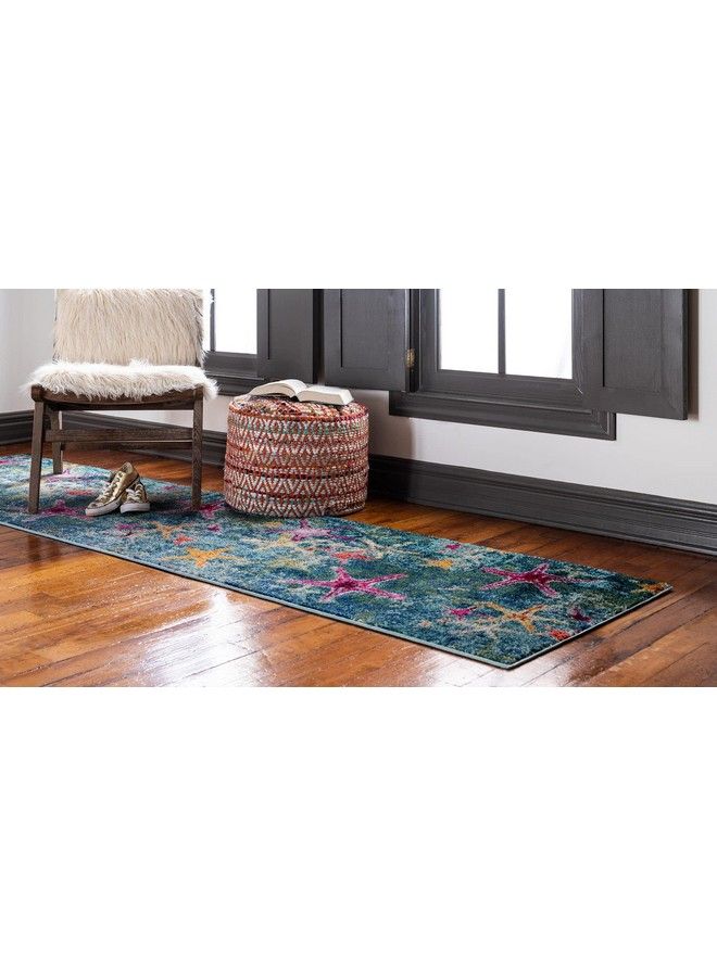 Unique Loom Positano Collection Coastal Modern Bright Colors Starfish Navy Blue Runner Rug (2' X 7') - Image 3