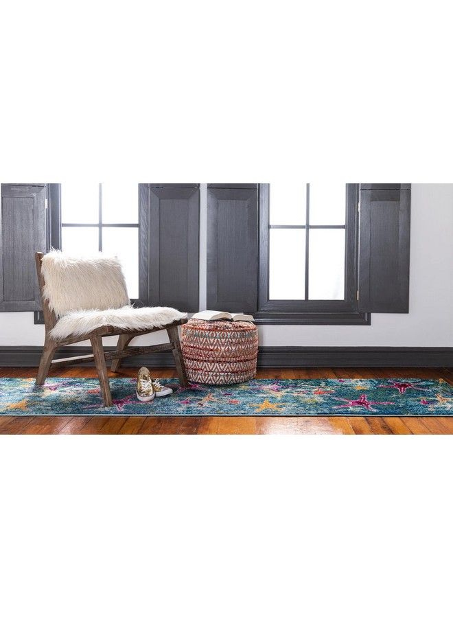 Unique Loom Positano Collection Coastal Modern Bright Colors Starfish Navy Blue Runner Rug (2' X 7') - Image 4