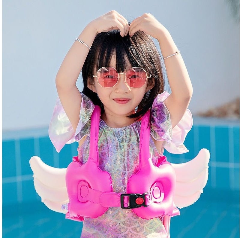 JAYATO Toddler Inflatable Swim Vest with Angel Wings, Thickened PVC Swimming Float Jacket, Adjustable Safety Buckle, Pink M, for Kids 2-4 Years - Image 3
