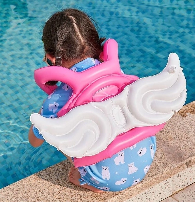 JAYATO Toddler Inflatable Swim Vest with Angel Wings, Thickened PVC Swimming Float Jacket, Adjustable Safety Buckle, Pink M, for Kids 2-4 Years - Image 2