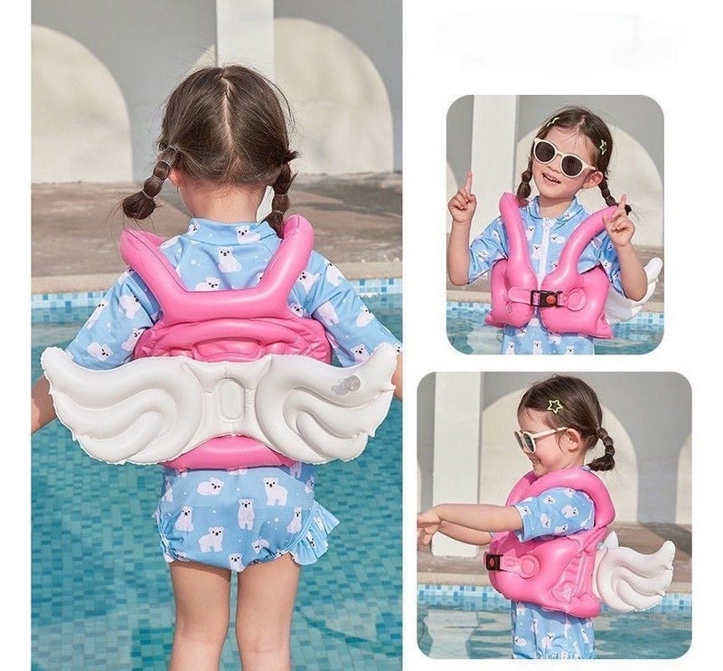 JAYATO Toddler Inflatable Swim Vest with Angel Wings, Thickened PVC Swimming Float Jacket, Adjustable Safety Buckle, Pink M, for Kids 2-4 Years - Image 1