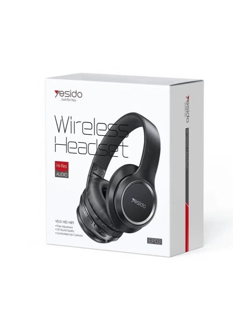 Yesido EP03 Bluetooth 5.3 Wireless Headphones, Foldable Over-Ear Headset with HD Hi-Fi Stereo Sound, Built-In Mic, Cushioned Ear Cups, Adjustable Headband, Lightweight Portable Design for Music, Calls, Gaming & Travel, Black - Image 1