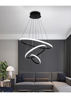 fashionhome Futuristic Spiral LED Ring Chandelier Modern Art Inspired Adjustable Ceiling Pendant Light for Living Room Dining Area or Office Décor Sleek Black Frame with Soft Ambient Glow  - Image 3