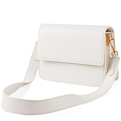 Telena Women's White Faux Leather Sling Handbag with Lizard Pattern, Adjustable Strap, 7.87" x 2.36" x 5.9" - Image 1
