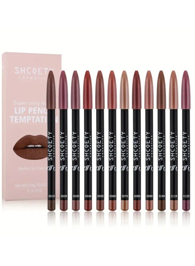 SHCOETY 12 قطعة قلم تحديد شفاه غير لامع مقاوم للماء، مجموعة هدايا قلم تحديد شفاه طويلة الأمد مثالية لمستحضرات تجميل يوم الأم - Image 1