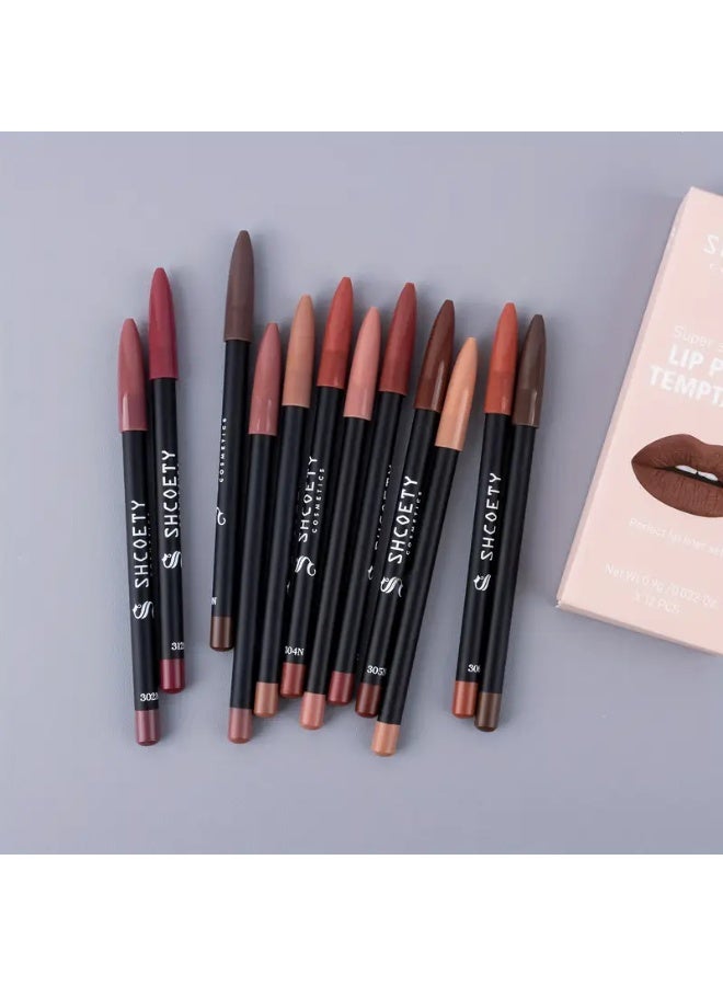 SHCOETY 12 قطعة قلم تحديد شفاه غير لامع مقاوم للماء، مجموعة هدايا قلم تحديد شفاه طويلة الأمد مثالية لمستحضرات تجميل يوم الأم - Image 2