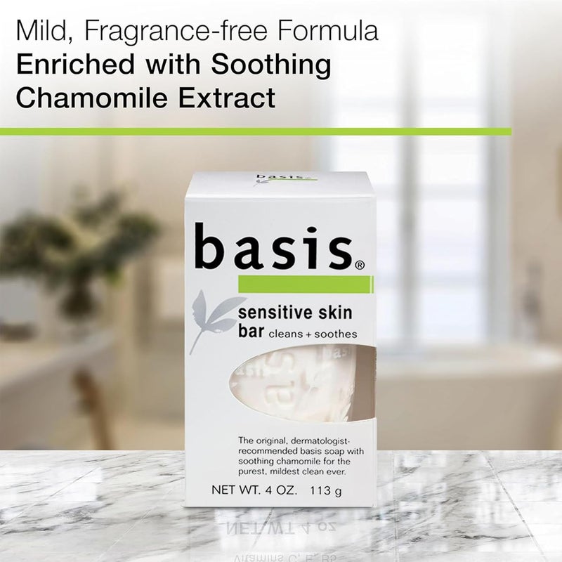 Basis Sensitive Skin Bar Soap - Cleans and Soothes with Chamomile and Aloe Vera, Pack of 6 - Image 2