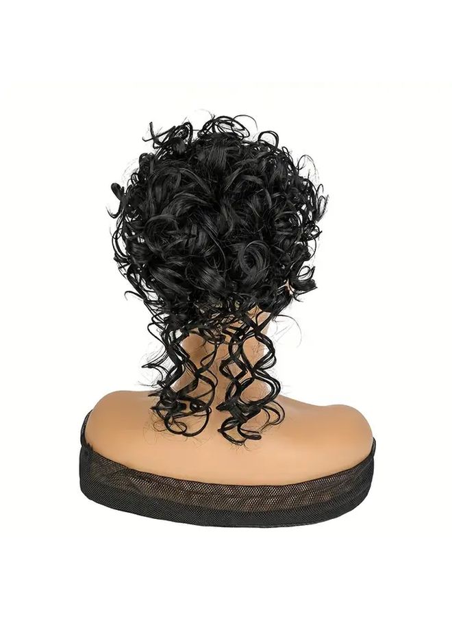 Synthetic Curly Bun Wig Silvery Grey 12 Inch High Temperature Fiber Elastic Loop Tousled Updo For Women Daily Wear Party - Image 5