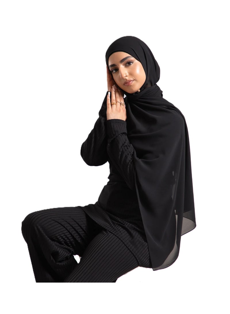 PERFECTORY Women Lightweight Solid Chiffon Hijab Shawl Soft Premium Abaya Shawl Wrap Scarves, Long Bridal Hijab Scarf- Black - Image 1
