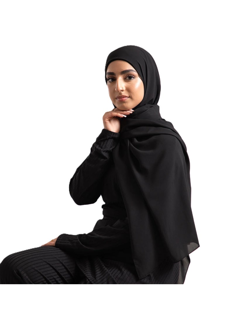 PERFECTORY Women Lightweight Solid Chiffon Hijab Shawl Soft Premium Abaya Shawl Wrap Scarves, Long Bridal Hijab Scarf- Black - Image 4