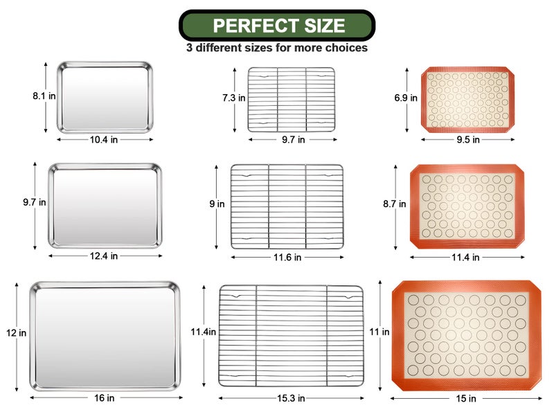 EWFEN Baking Sheet Tray Cooling Rack with Silicone Baking Mat Set, Stainless Steel Cookie Pan For Oven, Set of 9 (3 Sheets + 3 Racks + 3 Mats), Warp Resistant & Heavy Duty & Easy Clean, Red - Image 2