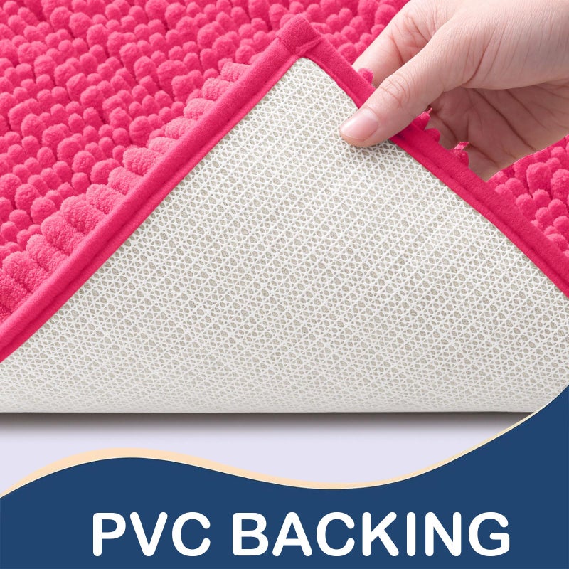 Arotive Luxury Chenille Bathroom Rug Mat  Extra Soft Thick Absorbent Shaggy Bath Rugs  Non-Slip Machine Wash Dry Plush Bath Mats for Bathroom  Shower  and Tub (24""x16""  Deep Pink) - Image 3