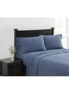 London Fog London Fog - Twin 3 Piece Sheet + Pillowcase Set - Solid Flannel Collection, 100% Cotton - Blue  - Image 1