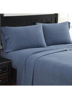 London Fog London Fog - Twin 3 Piece Sheet + Pillowcase Set - Solid Flannel Collection, 100% Cotton - Blue  - Image 5