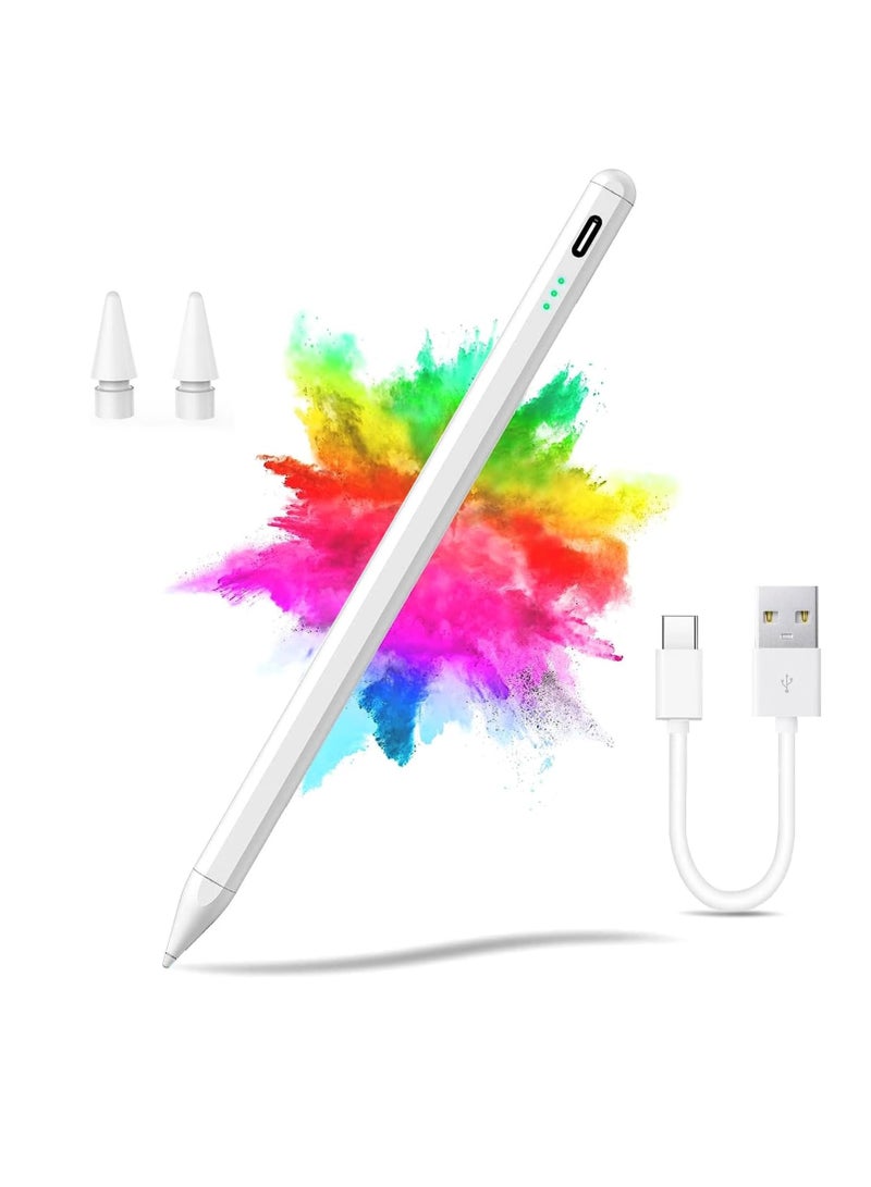 Stylus Pen for Android Touch Screens,Stylus Pencil for Tablet,Tablet Stylus Compatible Samsung/HuaWei/Tablet/Phone,Capacitive Pen with 2 Replacement Tips,Tablet Pencil with Palm Rejection,White - Image 1