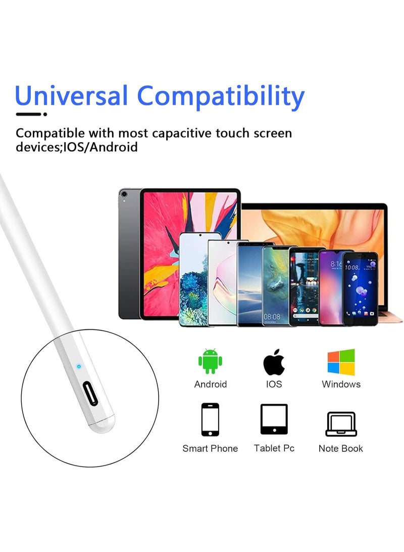Stylus Pen for Android Touch Screens,Stylus Pencil for Tablet,Tablet Stylus Compatible Samsung/HuaWei/Tablet/Phone,Capacitive Pen with 2 Replacement Tips,Tablet Pencil with Palm Rejection,White - Image 4