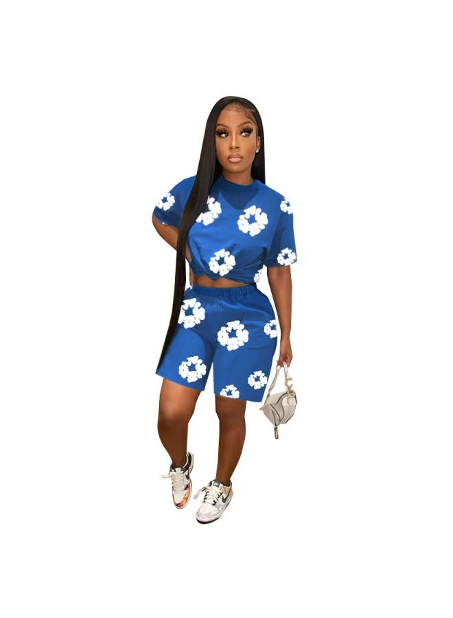 Y7 393 European And American Women's Clothing 24 Spring And Summer New Popular Digital Printed Short-sleeved Shorts Sports Two-piece Set For Women (special Offer