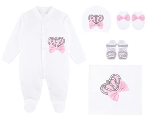 Lilax Baby Girl Newborn Jewels Crown Pink Take Me Home Layette 5 Piece Deluxe Gift Set - Image 1