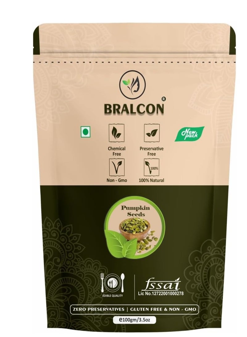 BRALCON Organic Pumpkin Seeds - 100g | Raw Unroasted Pumpkin Seeds for Eating | Protein and Fiber Rich Superfood | Rich in Omega-3 fatty acids - Image 1