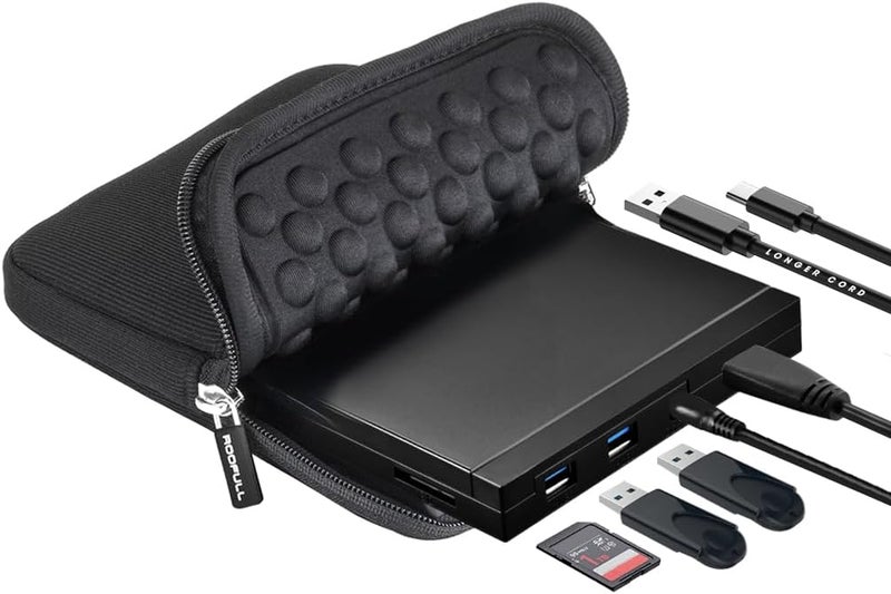 ROOFULL External CD DVD Drive with SD Card Reader & USB 3.0 Ports Hub & Carrying Case, USB-C CD DVD ROM/RW Disk Player Burner Writer for Laptop Mac PC Windows 11/10 MacBook iMac Desktop Computer - Image 1