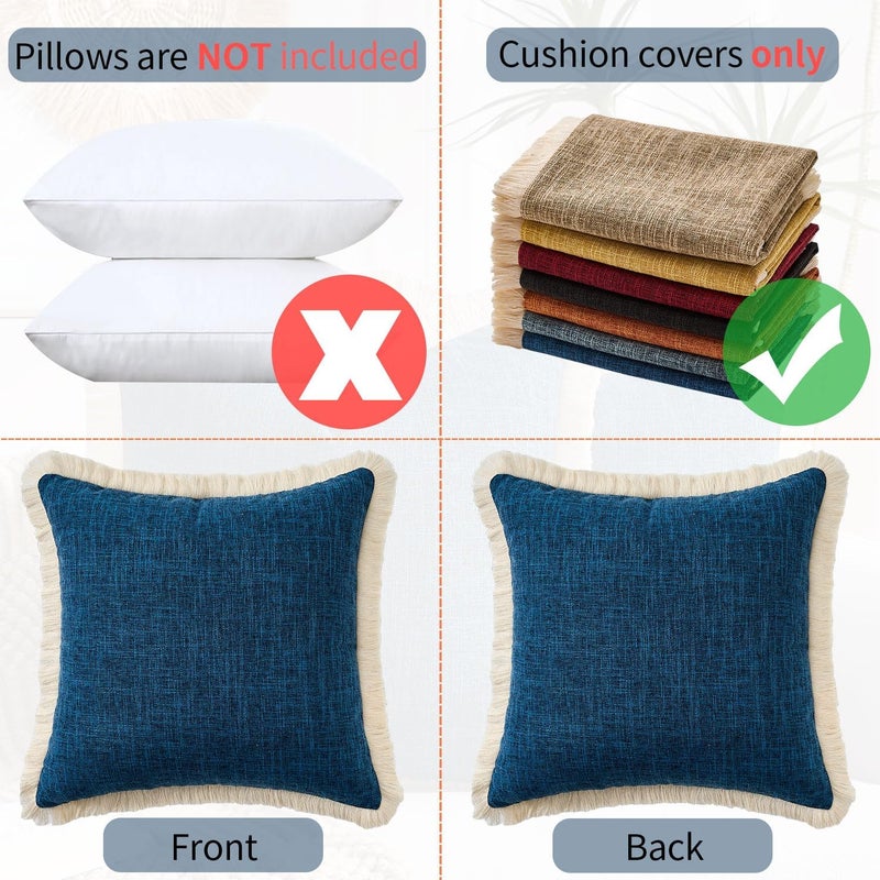 KWLET Boho Pillow Cover 20x20 Inch Decorative Square Throw Pillow Cover Neutral Pillowcase for Couch Bedroom Living Room, Navy Blue - Image 5