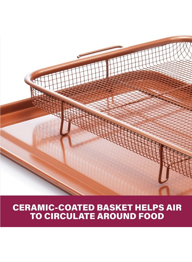 جوثام ستيل سلة مقلاة هوائية من جوثام ستيل لفرن الحمل الحراري، صينية مقرمشة من النحاس غير لاصقة من قطعتين، رائعة أيضًا للخبز والأطعمة المقرمشة، آمنة للاستخدام في غسالة الأطباق - مقاس كبير جدًا 16.5 بوصة × 12.5 بوصة - Image 5