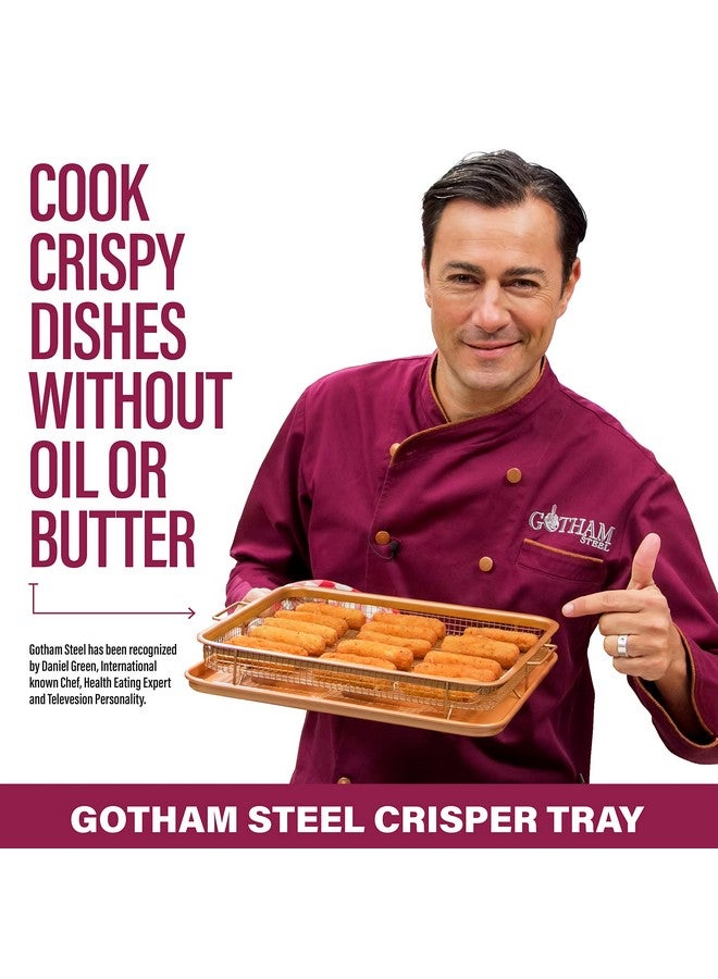جوثام ستيل سلة مقلاة هوائية من جوثام ستيل لفرن الحمل الحراري، صينية مقرمشة من النحاس غير لاصقة من قطعتين، رائعة أيضًا للخبز والأطعمة المقرمشة، آمنة للاستخدام في غسالة الأطباق - مقاس كبير جدًا 16.5 بوصة × 12.5 بوصة - Image 4