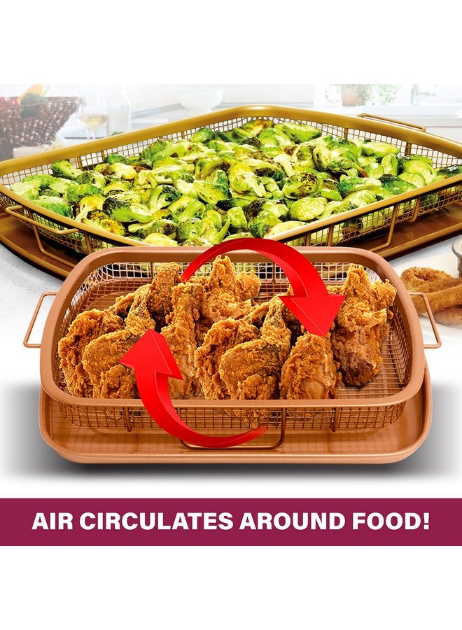 جوثام ستيل سلة مقلاة هوائية من جوثام ستيل لفرن الحمل الحراري، صينية مقرمشة من النحاس غير لاصقة من قطعتين، رائعة أيضًا للخبز والأطعمة المقرمشة، آمنة للاستخدام في غسالة الأطباق - مقاس كبير جدًا 16.5 بوصة × 12.5 بوصة - Image 2
