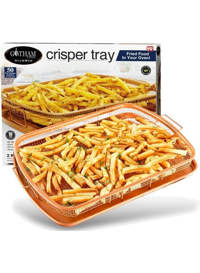 جوثام ستيل سلة مقلاة هوائية من جوثام ستيل لفرن الحمل الحراري، صينية مقرمشة من النحاس غير لاصقة من قطعتين، رائعة أيضًا للخبز والأطعمة المقرمشة، آمنة للاستخدام في غسالة الأطباق - مقاس كبير جدًا 16.5 بوصة × 12.5 بوصة - Image 1