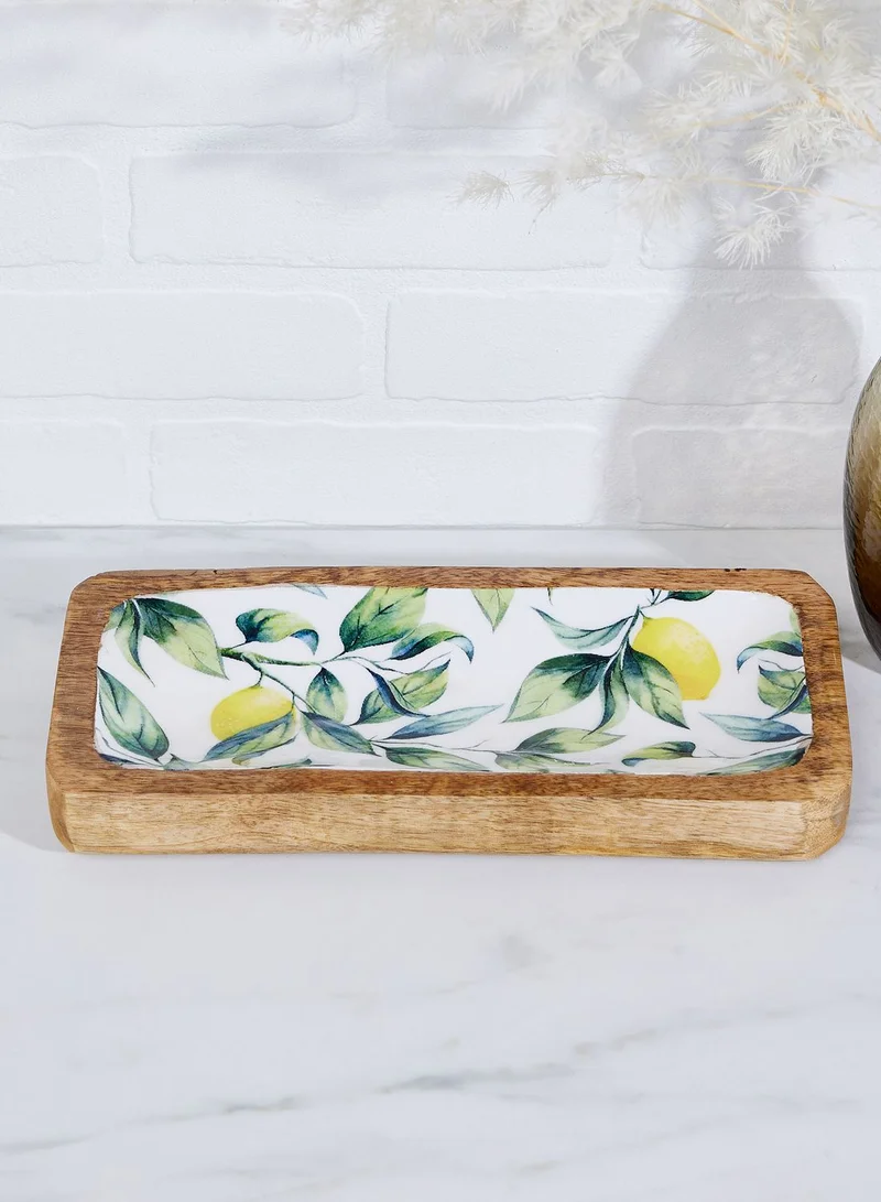 AURORA 30.5Cm Rectangular Dish With Enamel Inlay Mediterranean Lemons