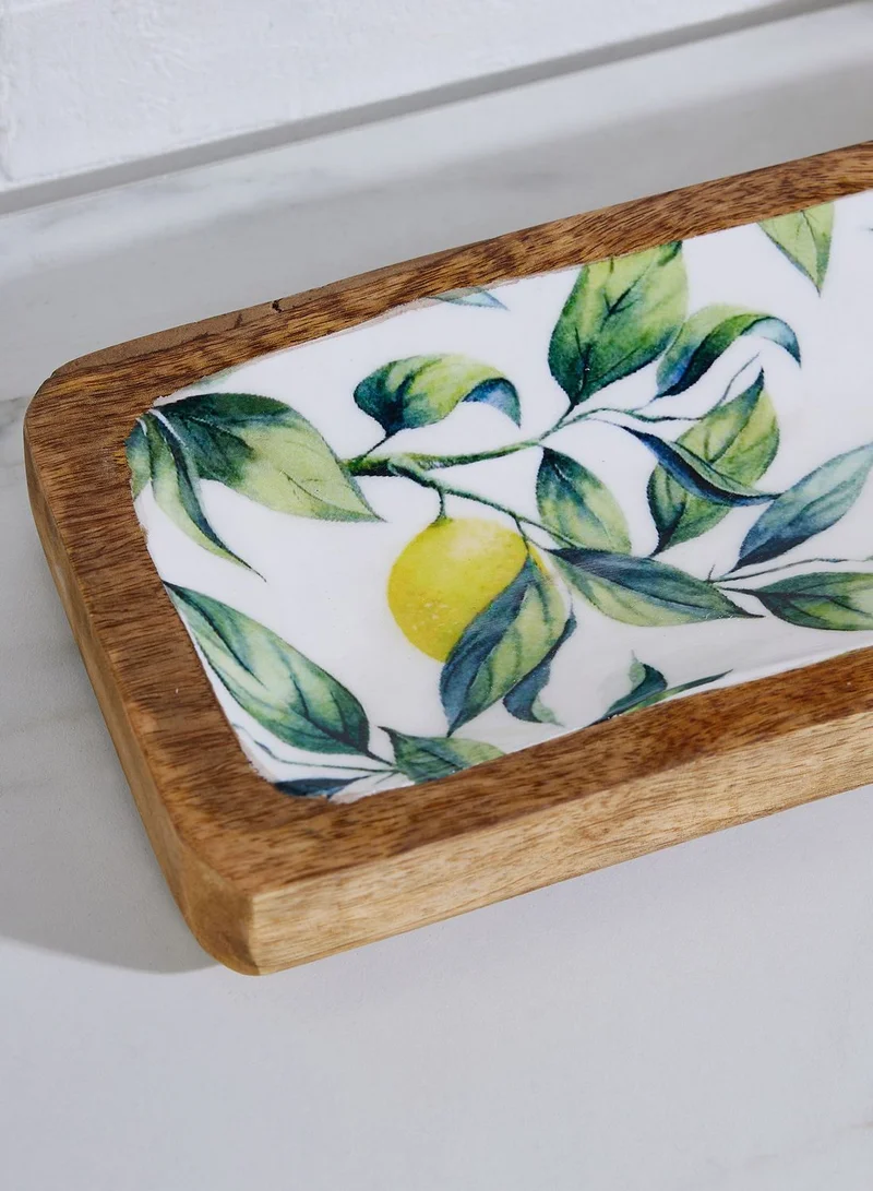 AURORA 30.5Cm Rectangular Dish With Enamel Inlay Mediterranean Lemons