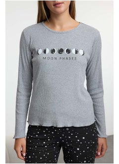 trendyol Gray-Multicolored Galaxy Patterned Ribbed Knitted Pajama Set THMAW25PT00111  - Image 3