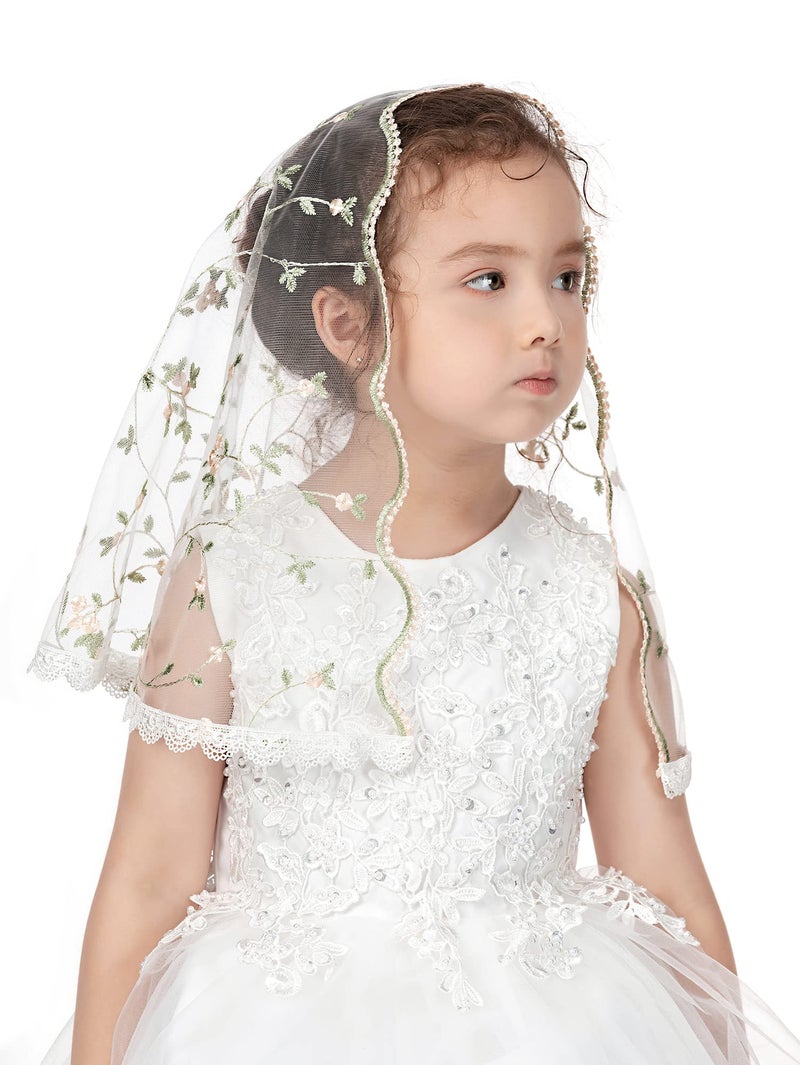 PAMOR First Communion Veils for Girls Lace Chapel Veil Mantilla Veils Latin Lass Church Veil for Catholic Baptism D Shape (White D) - Image 3