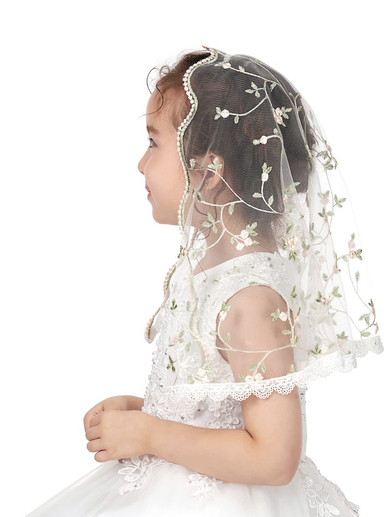 PAMOR First Communion Veils for Girls Lace Chapel Veil Mantilla Veils Latin Lass Church Veil for Catholic Baptism D Shape (White D) - Image 5