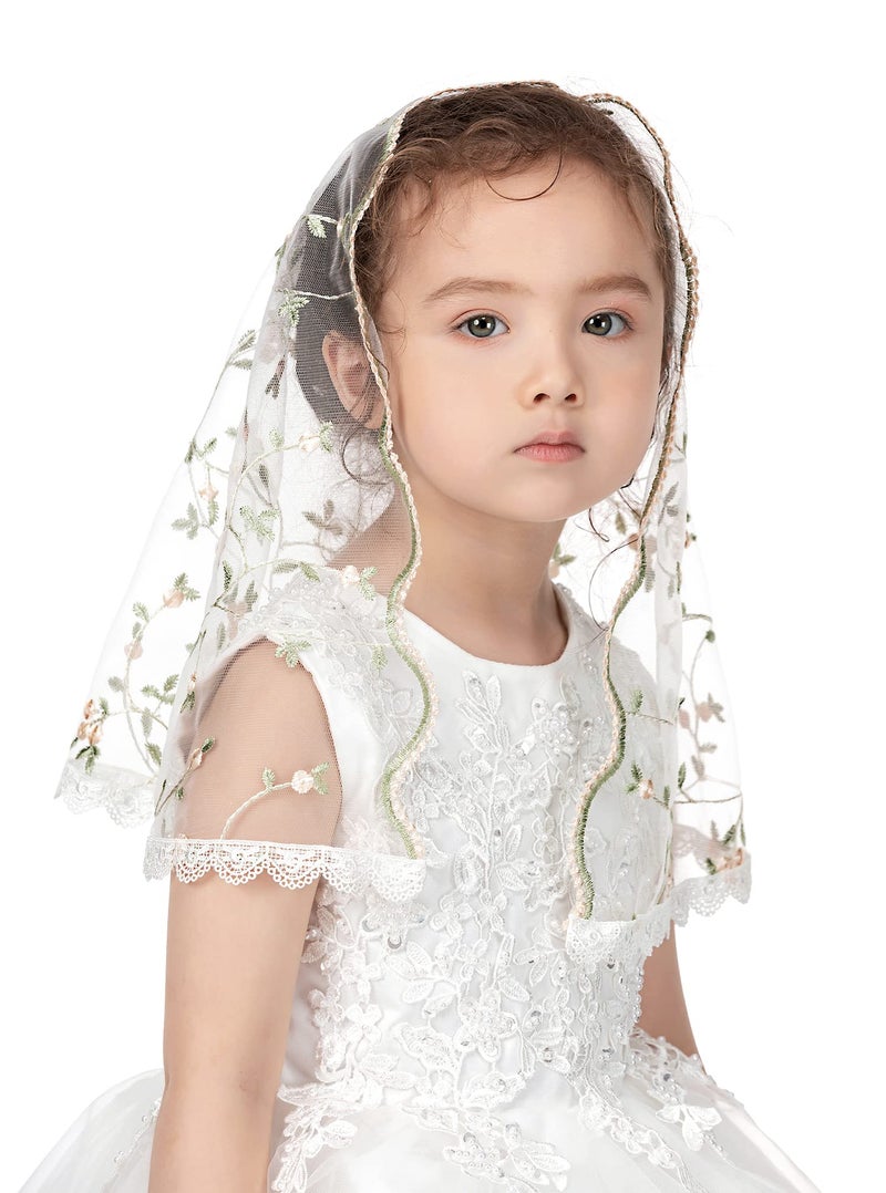PAMOR First Communion Veils for Girls Lace Chapel Veil Mantilla Veils Latin Lass Church Veil for Catholic Baptism D Shape (White D) - Image 4
