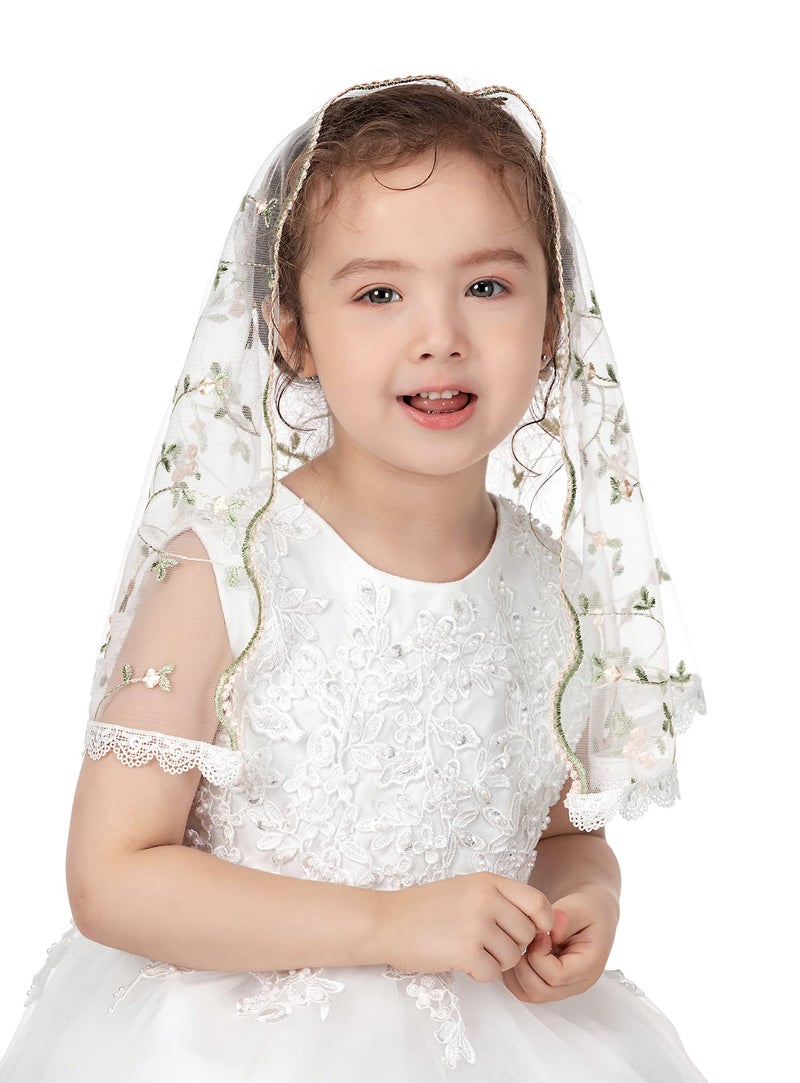 PAMOR First Communion Veils for Girls Lace Chapel Veil Mantilla Veils Latin Lass Church Veil for Catholic Baptism D Shape (White D) - Image 1