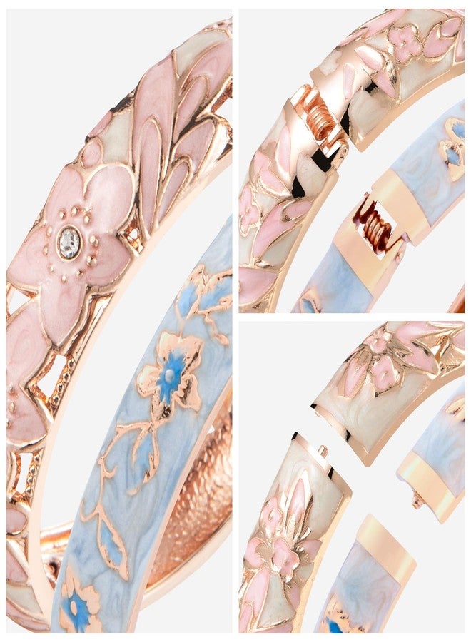 UJOY Vintage Jewelry Cloisonne Handcrafted Enameled Gorgeous Rhinestone Hinged Cuff Bracelet Bangles Gifts 88A11-55A85 Pink Blue - Image 4