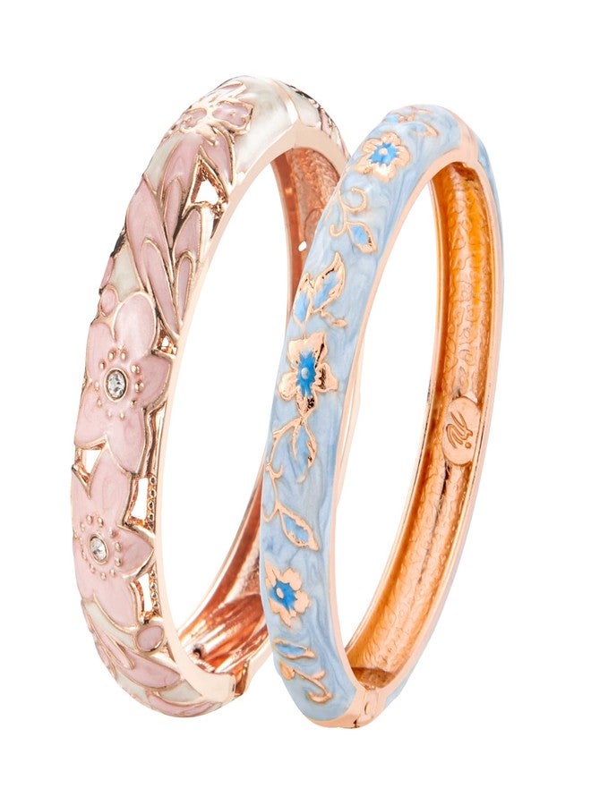 UJOY Vintage Jewelry Cloisonne Handcrafted Enameled Gorgeous Rhinestone Hinged Cuff Bracelet Bangles Gifts 88A11-55A85 Pink Blue - Image 1