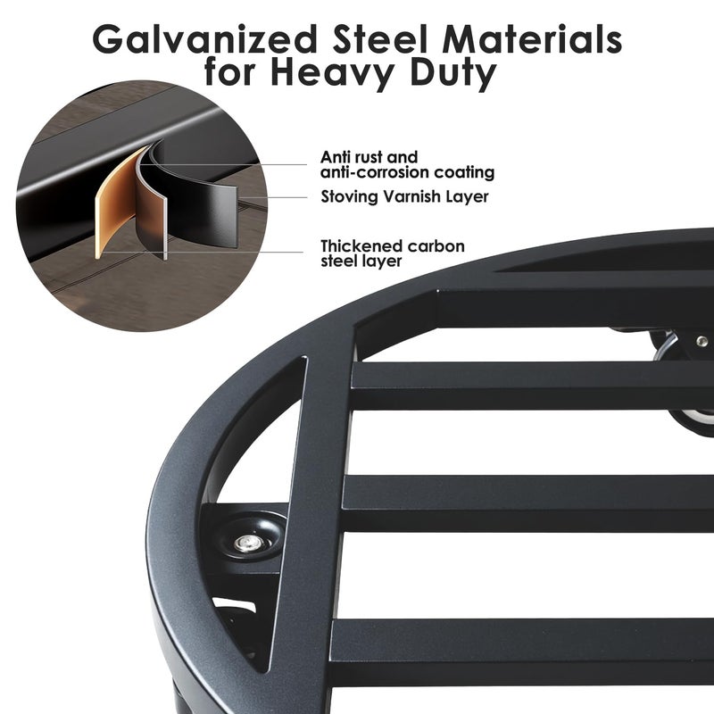 Hongsane 18" Round Plant Stand with Wheels Heavy Duty,Large Metal Plant Caddy Indoor Outdoor Use,Rolling Plant Dolly with Industrial Casters,Rust-Proof Black Plant Tray for Large Planters Pots,1-Pack - Image 5