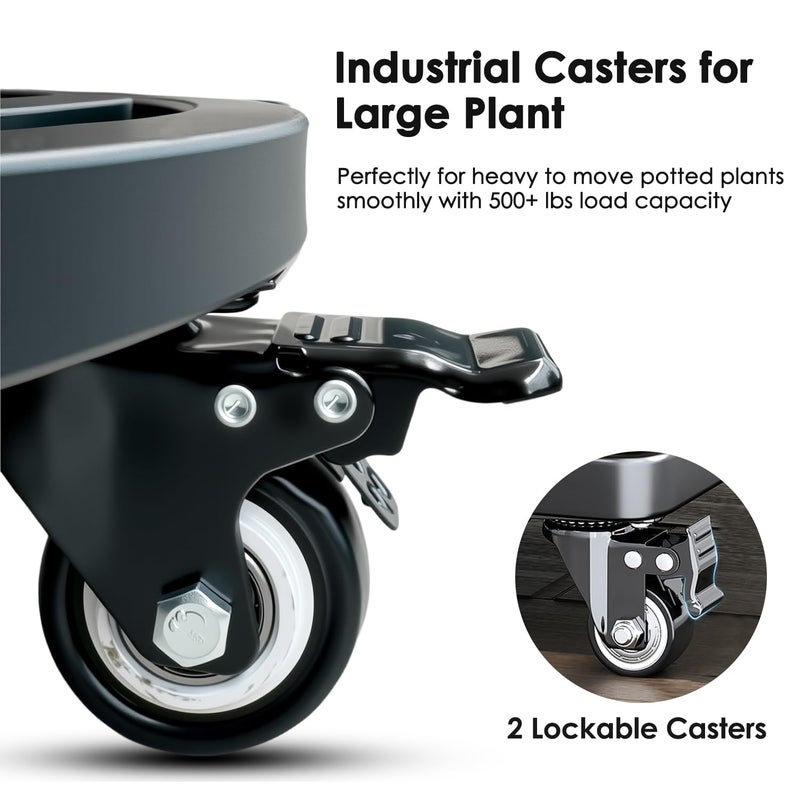 Hongsane 18" Round Plant Stand with Wheels Heavy Duty,Large Metal Plant Caddy Indoor Outdoor Use,Rolling Plant Dolly with Industrial Casters,Rust-Proof Black Plant Tray for Large Planters Pots,1-Pack - Image 3