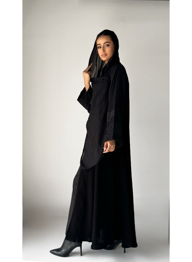 آية MW1745 عباية اسود بكمام مطرزة بالاسود - Image 2