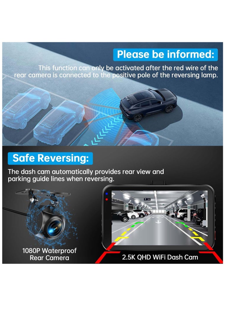 Generic - Dash Cam Front and Rear, 4KFull HD Dash Cam, Free 256GB Card, Built-in Wi-Fi GPS, 3-inch IPS Screen, Night Vision, 170° Wide Angle, WDR, 24-hour Parking Mode4K Dual Dash Cam, Front and Rear Recorder, Free 256GB Card, Built-in Wi-Fi, 3" IPS Screen, Night Vision, 170° Wide Angle, WDR, 24/7 Parking Mode - Image 1