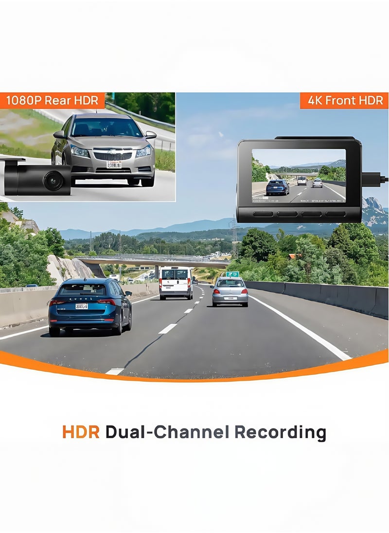 Generic - Dash Cam Front and Rear, 4KFull HD Dash Cam, Free 256GB Card, Built-in Wi-Fi GPS, 3-inch IPS Screen, Night Vision, 170° Wide Angle, WDR, 24-hour Parking Mode4K Dual Dash Cam, Front and Rear Recorder, Free 256GB Card, Built-in Wi-Fi, 3" IPS Screen, Night Vision, 170° Wide Angle, WDR, 24/7 Parking Mode - Image 1