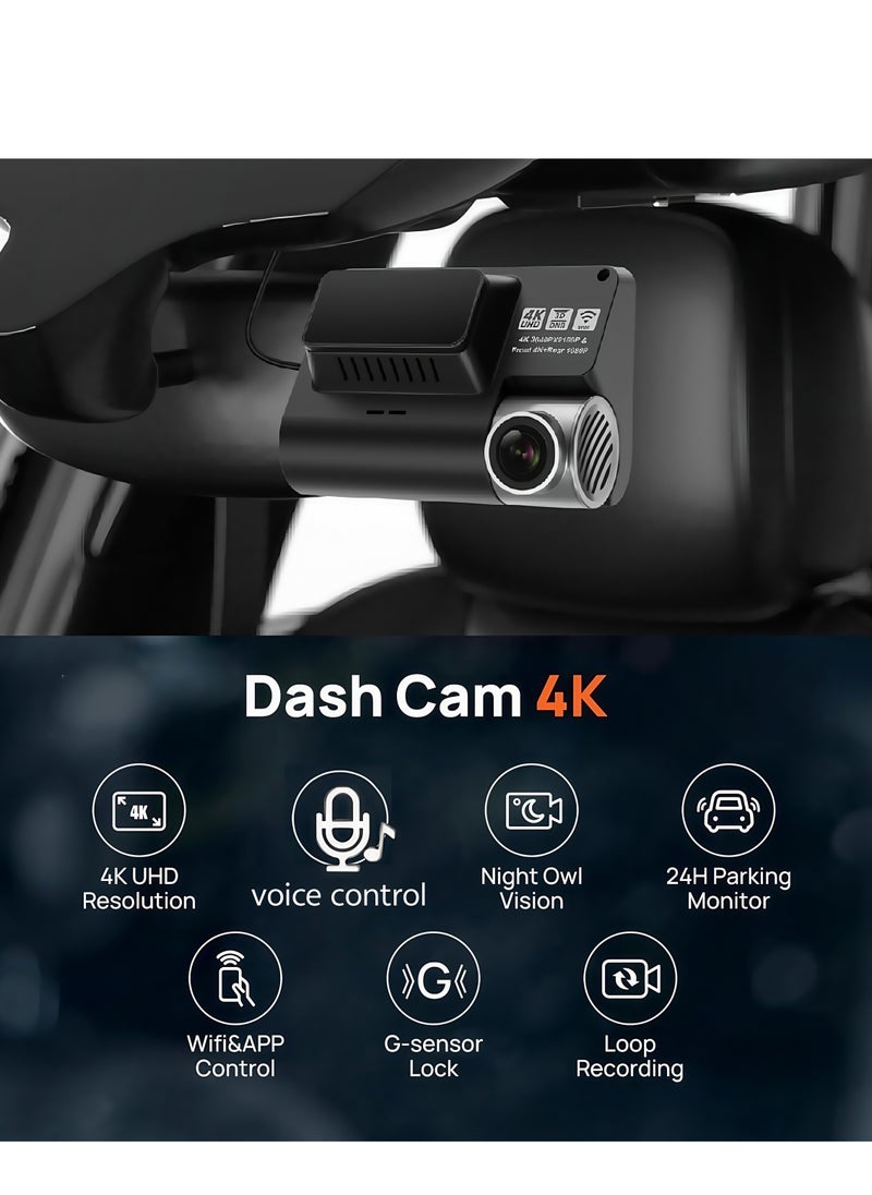 Generic - Dash Cam Front and Rear, 4KFull HD Dash Cam, Free 256GB Card, Built-in Wi-Fi GPS, 3-inch IPS Screen, Night Vision, 170° Wide Angle, WDR, 24-hour Parking Mode4K Dual Dash Cam, Front and Rear Recorder, Free 256GB Card, Built-in Wi-Fi, 3" IPS Screen, Night Vision, 170° Wide Angle, WDR, 24/7 Parking Mode - Image 1