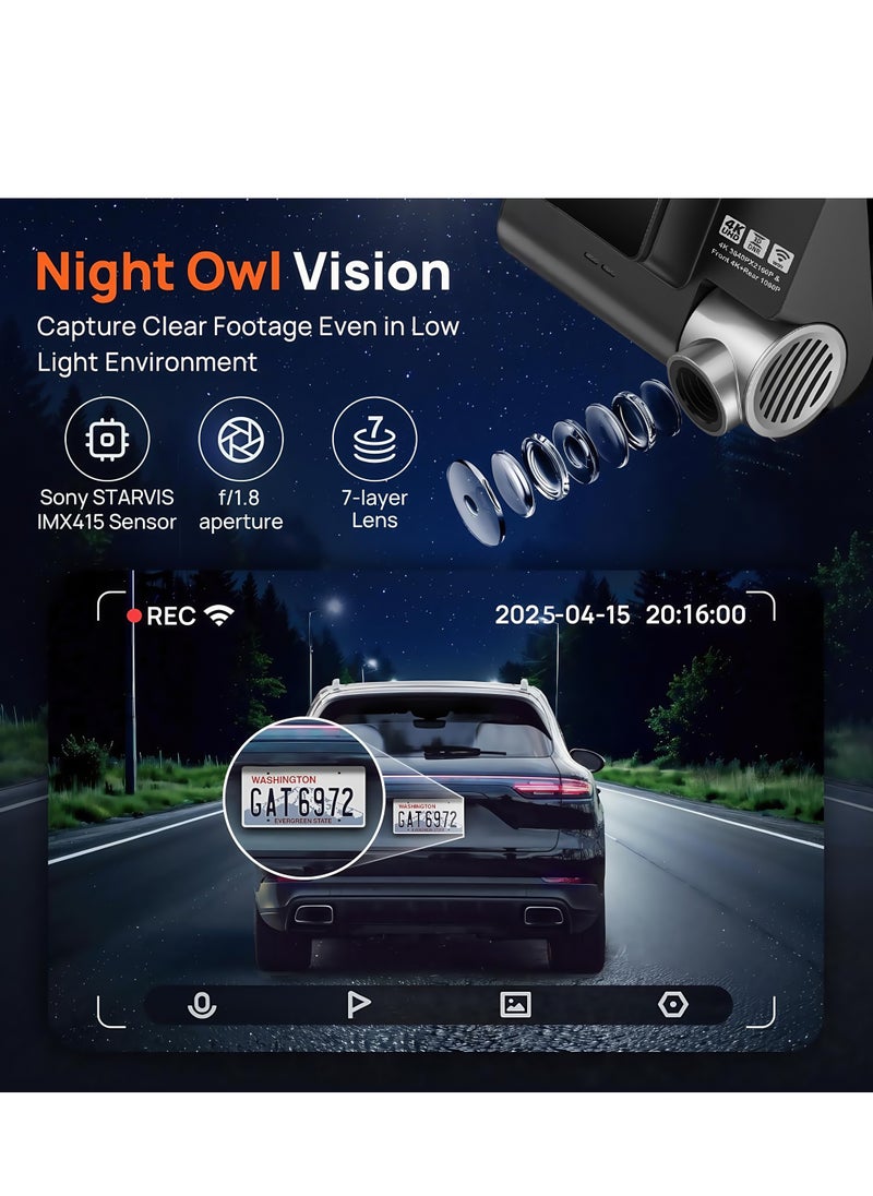 Generic - Dash Cam Front and Rear, 4KFull HD Dash Cam, Free 256GB Card, Built-in Wi-Fi GPS, 3-inch IPS Screen, Night Vision, 170° Wide Angle, WDR, 24-hour Parking Mode4K Dual Dash Cam, Front and Rear Recorder, Free 256GB Card, Built-in Wi-Fi, 3" IPS Screen, Night Vision, 170° Wide Angle, WDR, 24/7 Parking Mode - Image 1