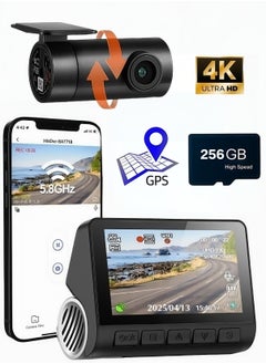 Dash Cam Front and Rear, 4KFull HD Dash Cam, Free 256GB Card, Built-in Wi-Fi GPS, 3-inch IPS Screen, Night Vision, 170° Wide Angle, WDR, 24-hour Parking Mode4K Dual Dash Cam, Front and Rear Recorder, Free 256GB Card, Built-in Wi-Fi, 3" IPS Screen, Night Vision, 170° Wide Angle, WDR, 24/7 Parking Mode