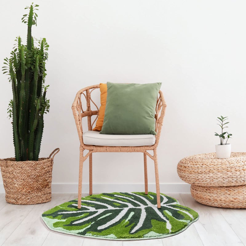 NOTASA Kids Rug Green Leaf Area Rug for Nursery Cute Bath Mat Non Slip Small Preppy Carpet for Bedroom Bathroom Children Playroom Boho Home Decor Washable 2'x2.6' - Image 3