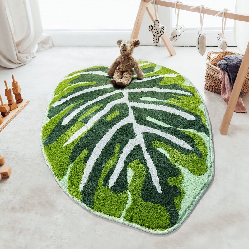 NOTASA Kids Rug Green Leaf Area Rug for Nursery Cute Bath Mat Non Slip Small Preppy Carpet for Bedroom Bathroom Children Playroom Boho Home Decor Washable 2'x2.6' - Image 1